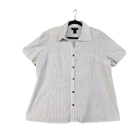 Lane Bryant Womens Button Down Blouse Top Plus Size 18/20 White Metallic Stripe - Picture 1 of 10